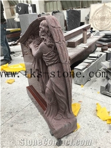 Stone Tombstone & Monument Caving,Angel Monuments,Grey Granite Angel Monuments,Western Style Monument & Tombstone Design, Sculpture Grey Granite Tombstone Design