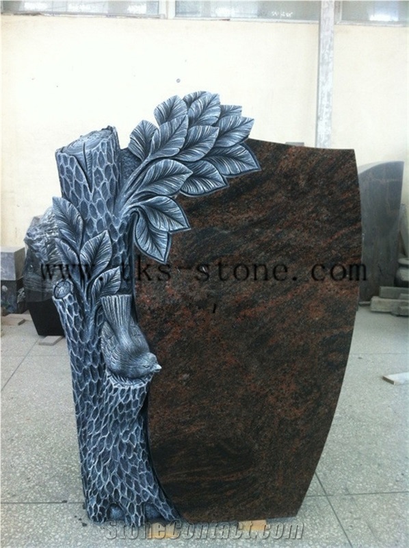 Tree Carving Headstone,Brown Granite Monument & Tombstone,Sculpture Tombstone