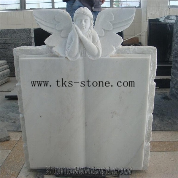 White Granite Angel Carving Monument & Tombstone,