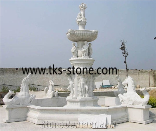 White Granite Fountains,Horse Statued Fountain,Sculptured Fountains,Garden Fountains,Exterior Fountains