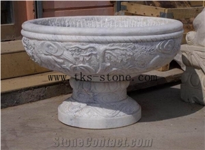 White Marble Flower Pots High-End Carving Large Flower Pots