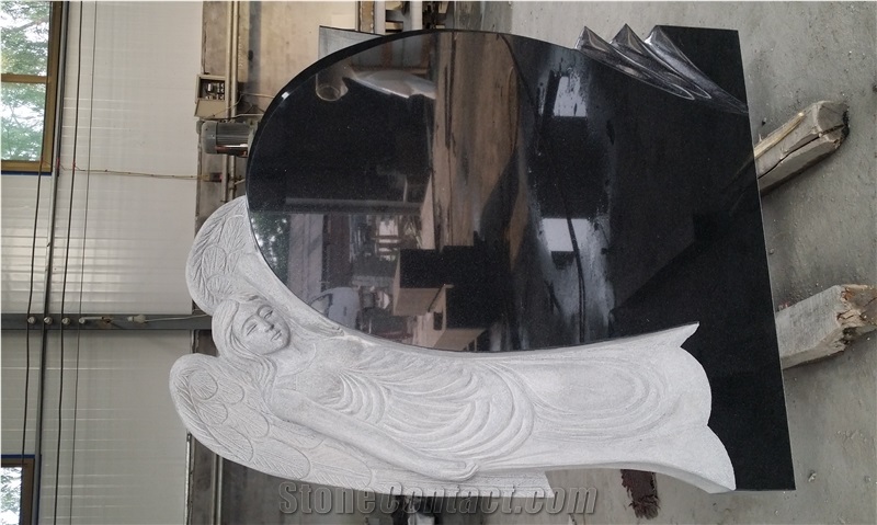 Shanxi Black Granite Angel Headstone & Angel Monument, Western Style Monument & Tombstone