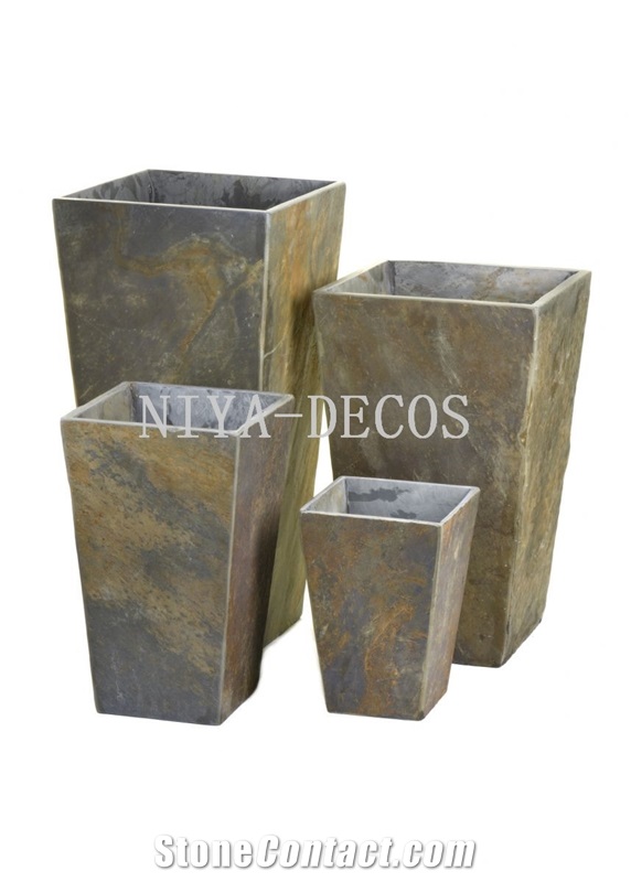 China Rustic Slate Flower Stand,Planters Pot for Garden Decoration,Landscaping Stone