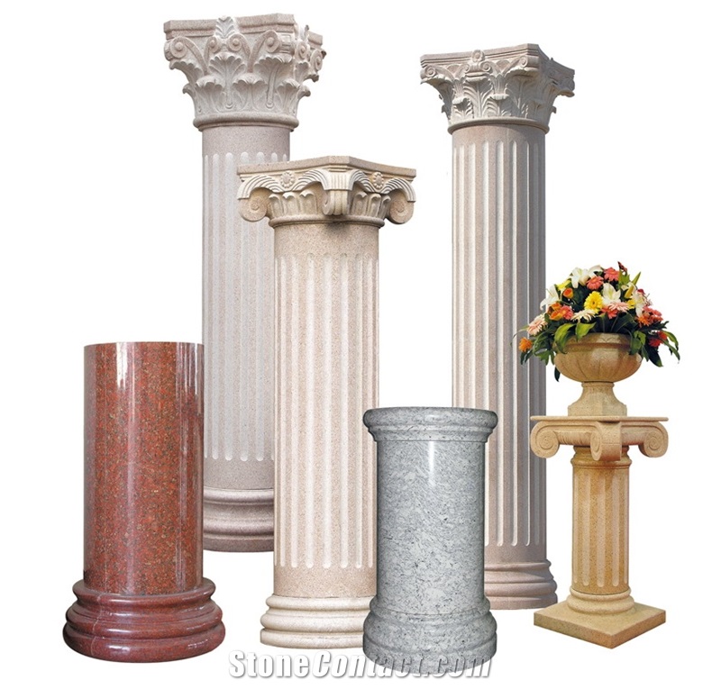 Multicolor Granite Hand Carved Natural Stone Outdoor Column and Pillars