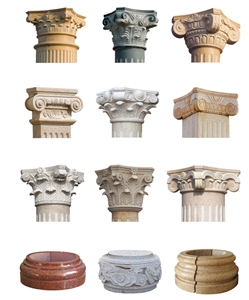 Multicolor Granite Round Column & Pillars Tops and Base, Constructive Column, Grey & Red Granite Columns