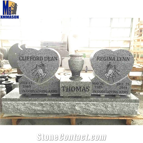 China Grey Granite American Style Double Tombstone and Monument, Grey Granite Monument & Tombstone
