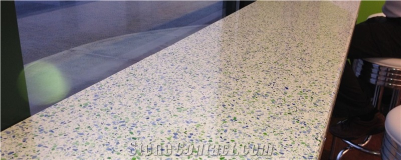 Quartz Stone Slabs & Tiles with Colorful Glass