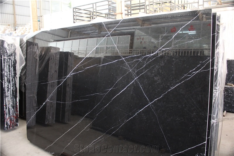 Nero Marquina Black Marble Slab with White Veins for Flooring