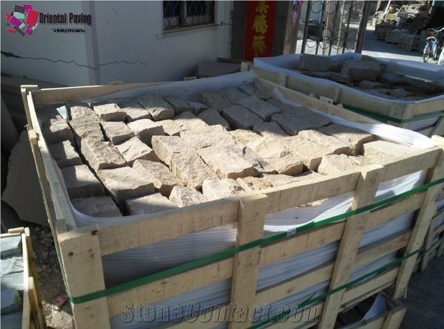 China Yellow Sandstone Cubes, Yellow Sandstone Cobbles,Paving Sets, China Paving Sandstone