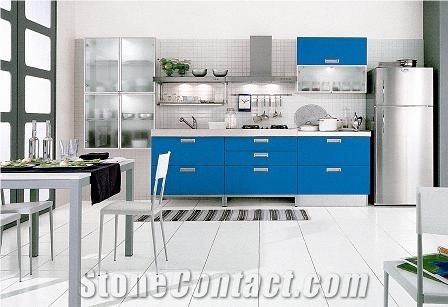 Sky-Blue Quartz Kitchen Cabinet