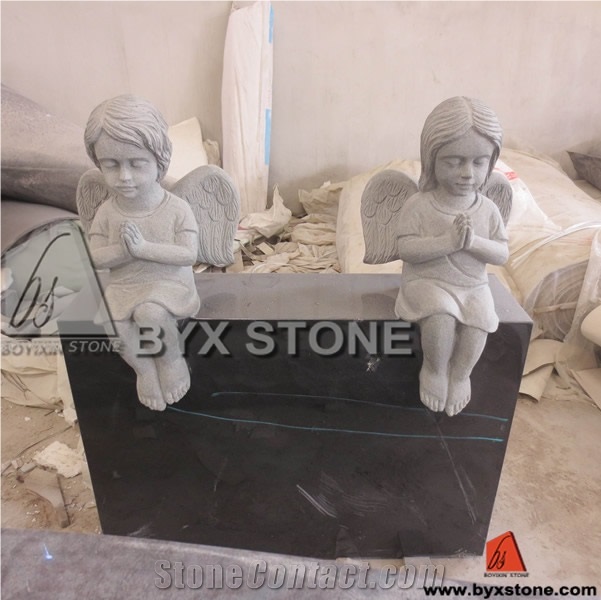 Black Granite Stone Angel Grave Monument / Headstone