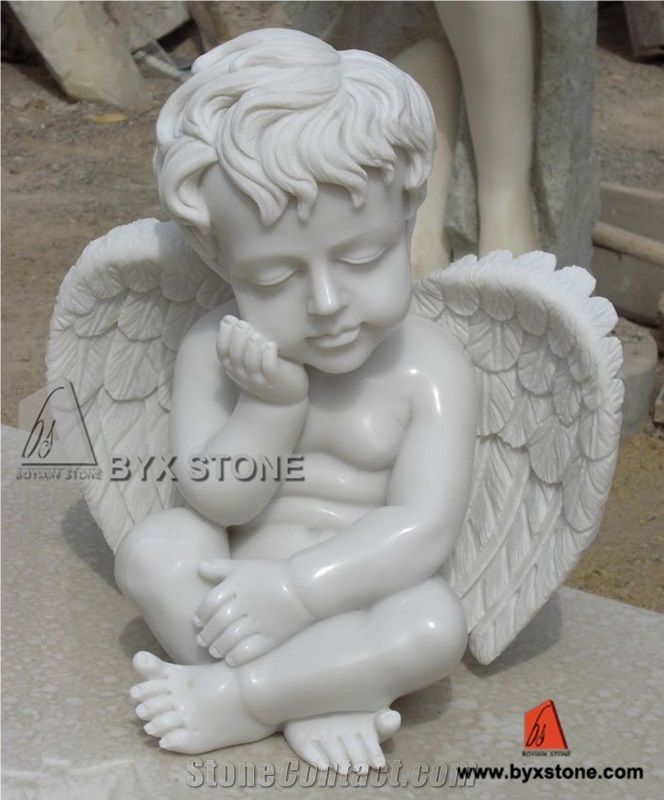 China Marble Stone Little Angel Sculpture for Decoration, White Marble Sculpture & Statue