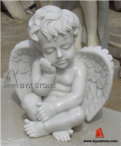 China Marble Stone Little Angel Sculpture for Decoration, White Marble Sculpture & Statue