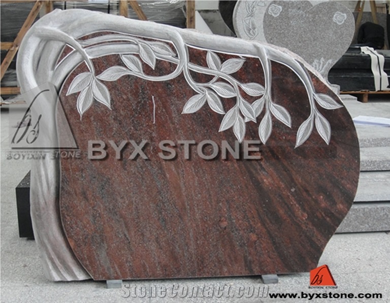 China Red Granite European Style Cemetery Tree Carving Monument / Tombstone, Red Granite Monument & Tombstone