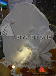 China White Marble Monument / Tombstone with Carved Thinking Angel
