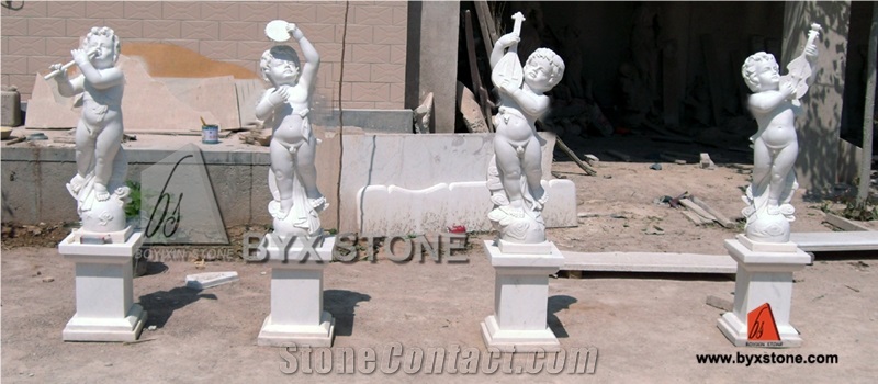 China White Marble Sculpture with Playing Musical Instruments