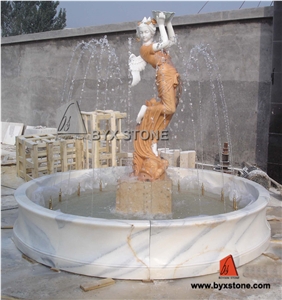 China Yellow Marble Garden Water Stone Fountain for Outdoor