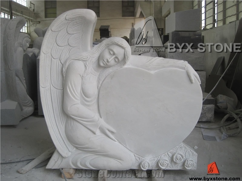 White Marble Beautiful Angel Headstone / Angel Monument