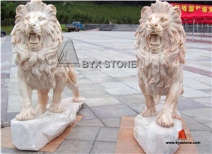 White Marble Lion Sculpture / Garden Stone Lion Statue