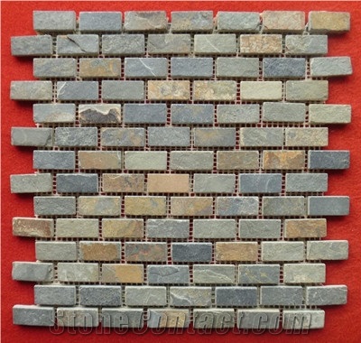 Oyster Slate Brick Mosaic, Beige Slate Wall/Floor Mosaic