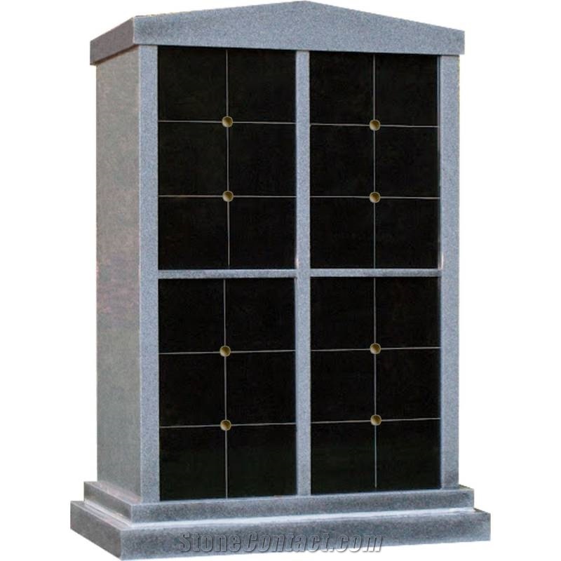 A Tall 24 Niche Vertical China G603 Grey Granite Columbarium Partitioned Into 4 Groupings Of 6