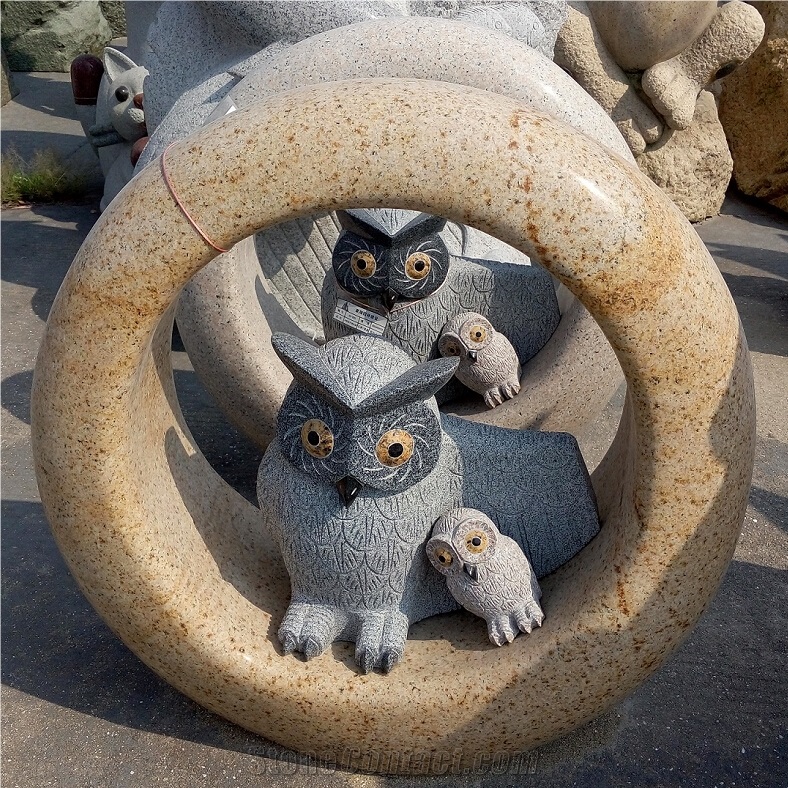 Granite stone garden animal owl landscape sculptures