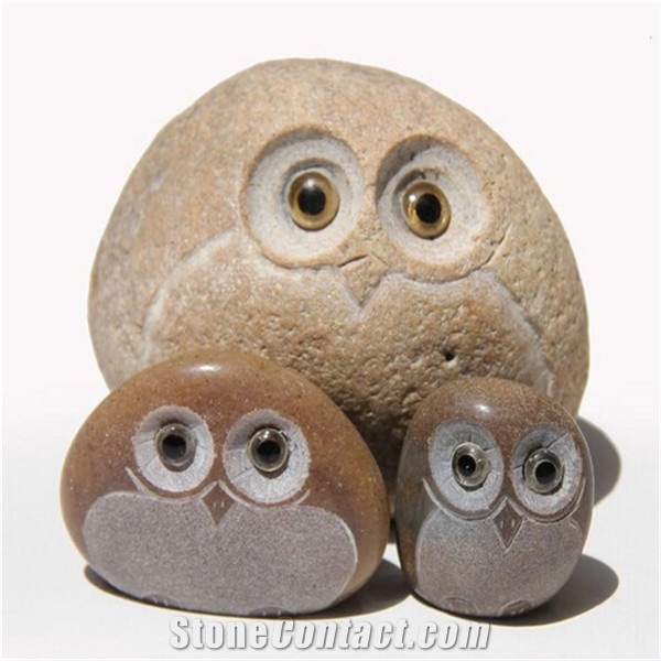 Beautiful Owl Carved Animal Statues for Decoration, River Gold Yellow Granite Statues