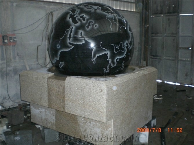 Black Granite Rolling Ball Fountains Water Features