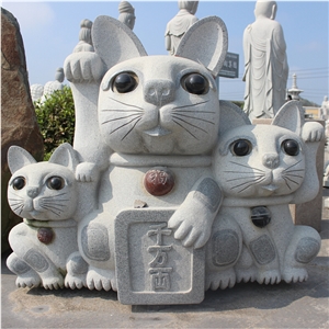 China G633 Grey Granite Garden Animal Stone Landscape Cat Sculptures, G633 Granite Sculpture & Statue