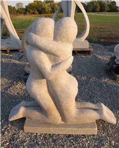 China G682 Yellow Granite Modern Design Abstract Statues Couple Kneeling Embracing Garden Sculptures