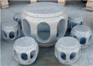 China White Granite Backyard Table, White Granite Bench & Table