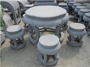 China White Granite Backyard Table, White Granite Bench & Table