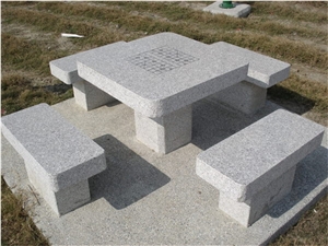 China White Granite Chess Tables Set, White Granite Bench & Table