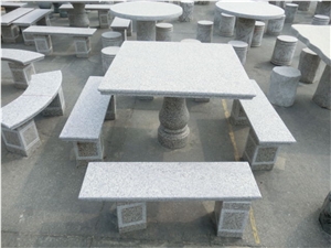 China White Granite Outdoor Park Chairs and Table