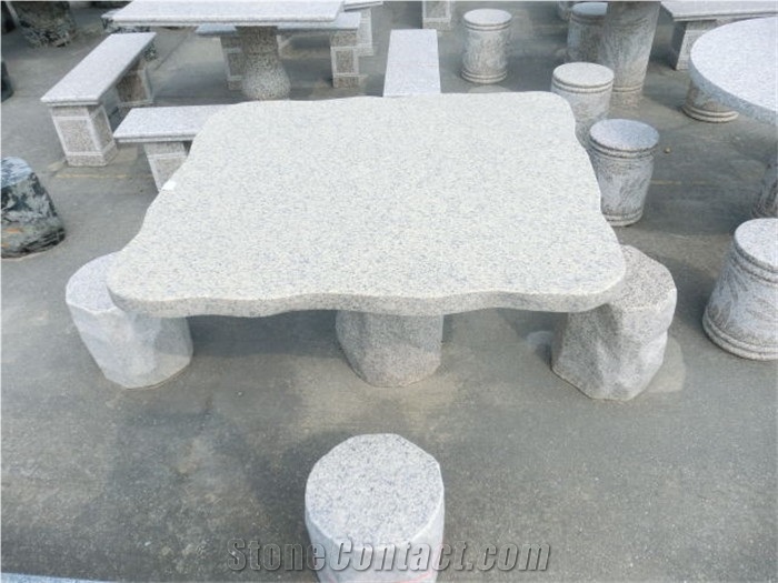 China White Granite Outdoor Park Square Stone Table