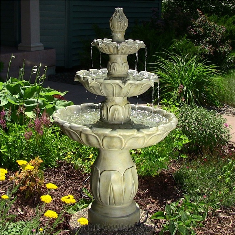 Classic Tulip 3 Tier Fountain Garden Stone Features, Beige Marble Fountain