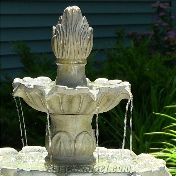 Classic Tulip 3 Tier Fountain Garden Stone Features, Beige Marble Fountain