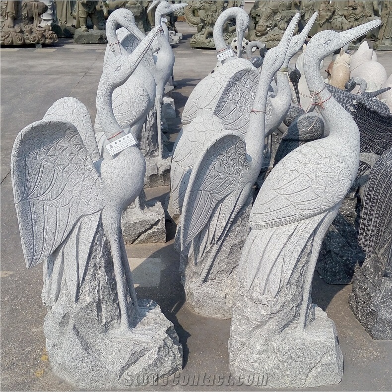 Garden Outdoor Granite Stone Animal Crane Sculptures, G633 Grey Granite Sculpture & Statue