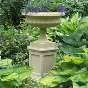 Garden Stone Vase on Pedestal Flower Planter Pots, Beige Marble Planter Pots