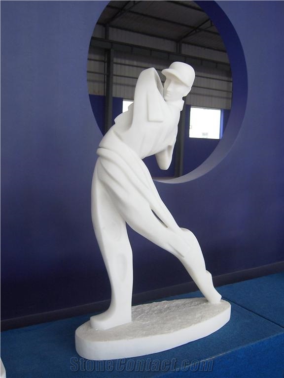 Guangxi White Marble Abstract Golfer Sculptures Stone Garden Statues