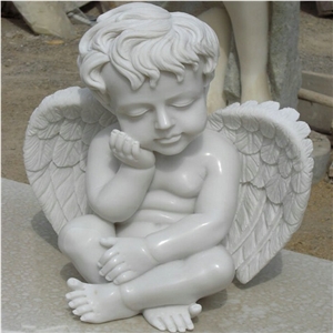 Guangxi White Marble Sculpture Handcarved Cherub Angel Sculptures Angel Child Statues