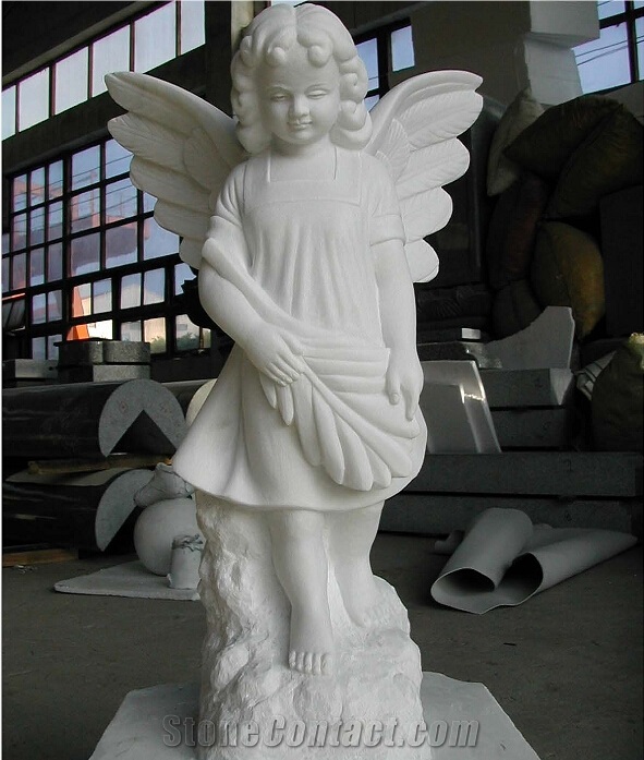 Guangxi White Marble Standing Angel Sculptures, Garden Angel Statues