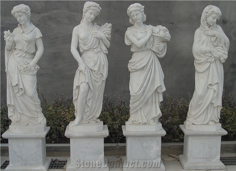 Hunan White Marble Handcarved Stone Statues Four Seasons Sculptures