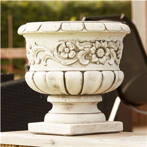Marble Stone Plant Vase Garden Flower Pot, White Marble Flower Pots
