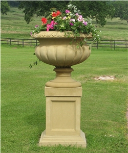Outdoor Decoration Garden Stone Planters Flower Pots with Stand, Beige Marble Flower Pots