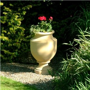 Stone Marble Flower Pots Plant Vases Garden Planter Urns, Beige Marble Flower Pots