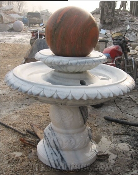 Western Design Granite Garden Exterior Ball Water Fountains, Dark Rideau Red Granite Fountain