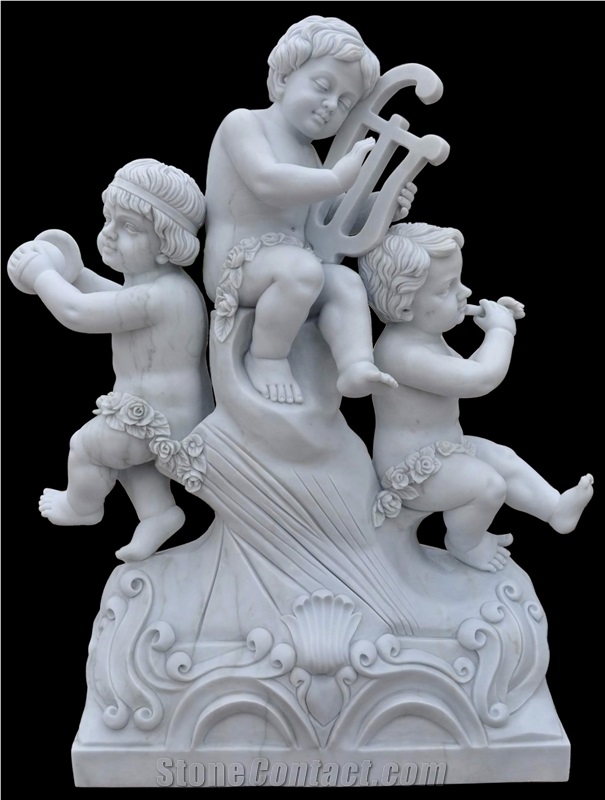 White Marble Little Angel Statues Cherubs Sculpture, Guangxi White Marble Statues
