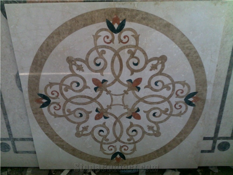 China Cream Marfil Marble Waterjet Medallions Polished for Flooring Decoration