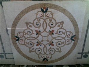 China Cream Marfil Marble Waterjet Medallions Polished for Flooring Decoration